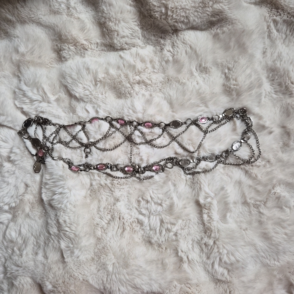 Chain Belt Silver Pink Jewel Belly Dancer Hippie Fairycore Genie Costume Dancing